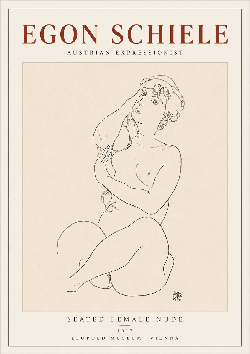 Schiele Seated Female Nude No4 - Poster
