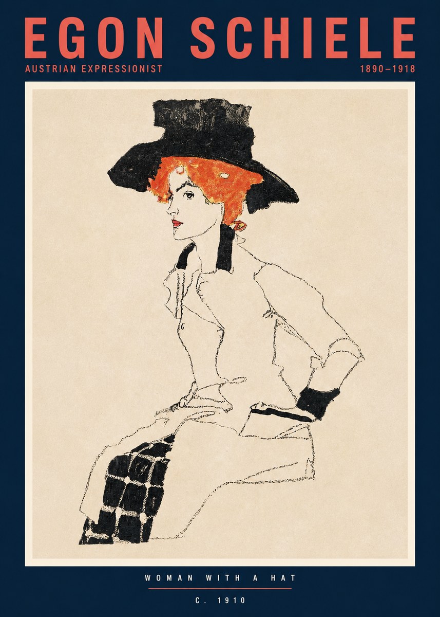 Schiele Woman with a Hat No2 - Poster