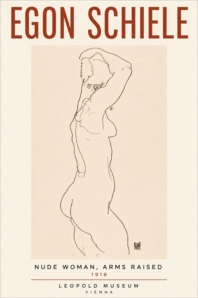 Schiele Nude Woman, Arms Raised No4 - Poster