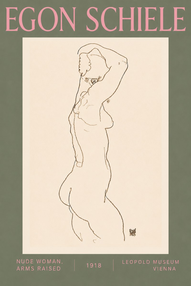 Schiele Nude Woman, Arms Raised No5 - Poster