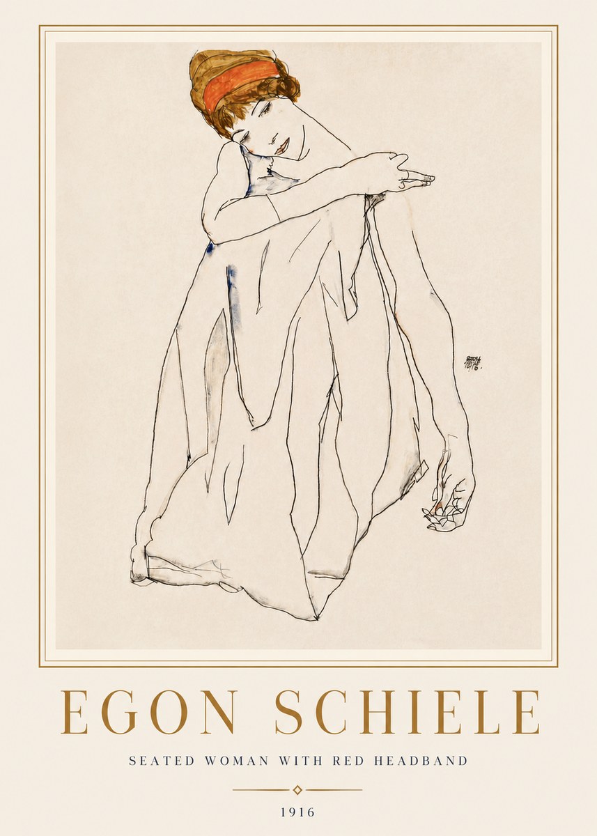 Schiele Seated Woman with Red Headband No4 - Poster