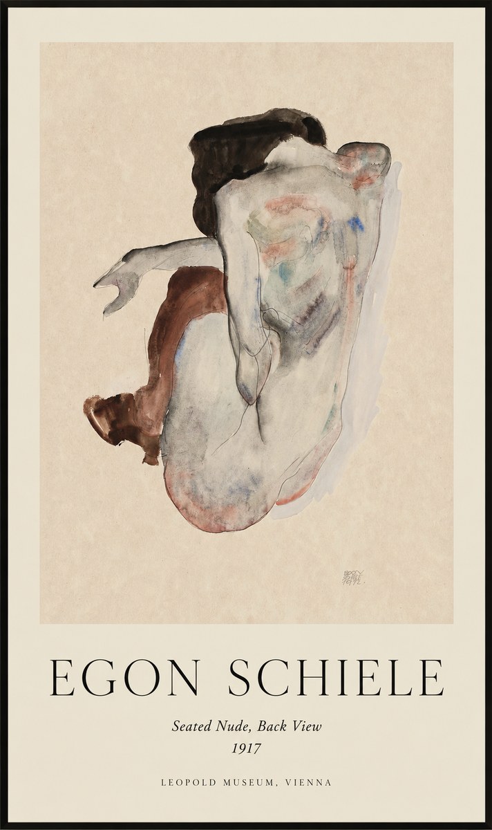 Schiele Seated Nude, Back View No1 - Poster
