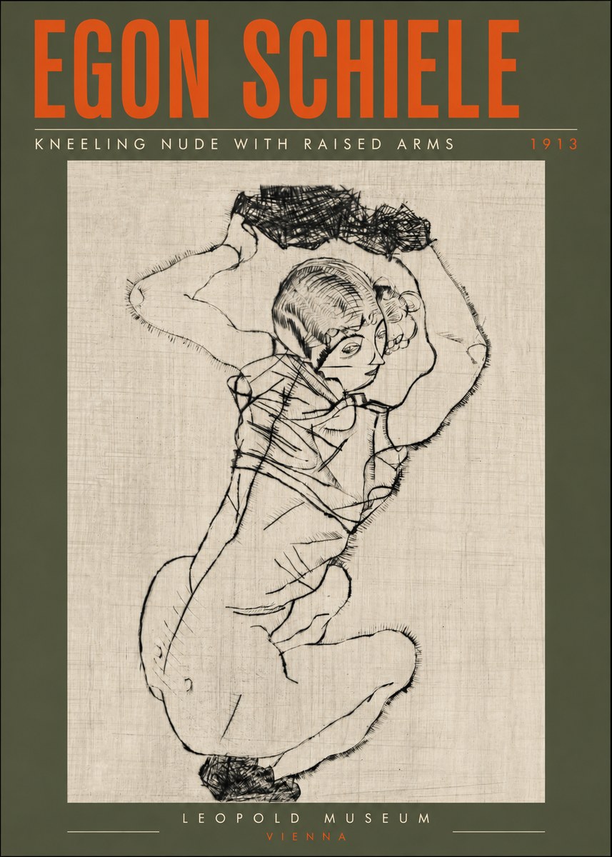 Schiele Kneeling Nude with Raised Arms No6 - Poster