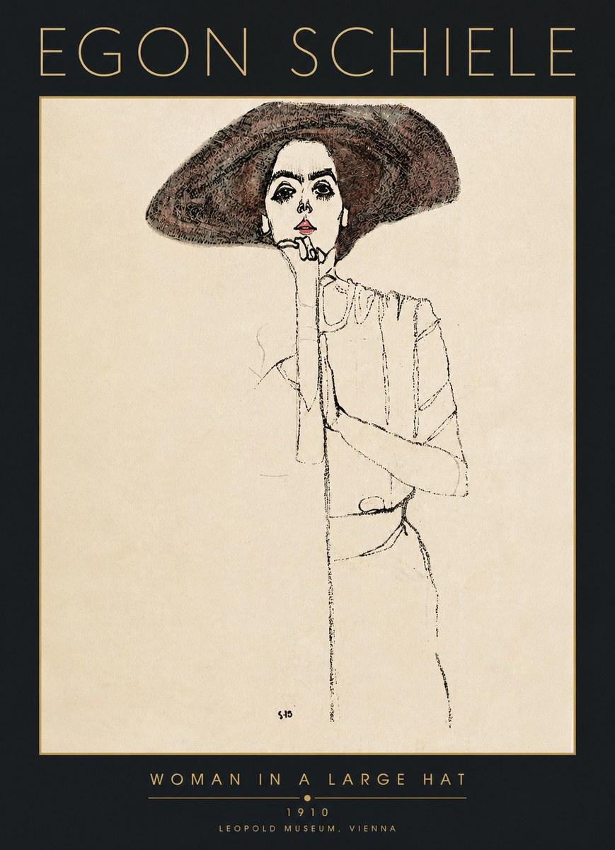 Schiele Woman in a Large Hat No5 - Poster