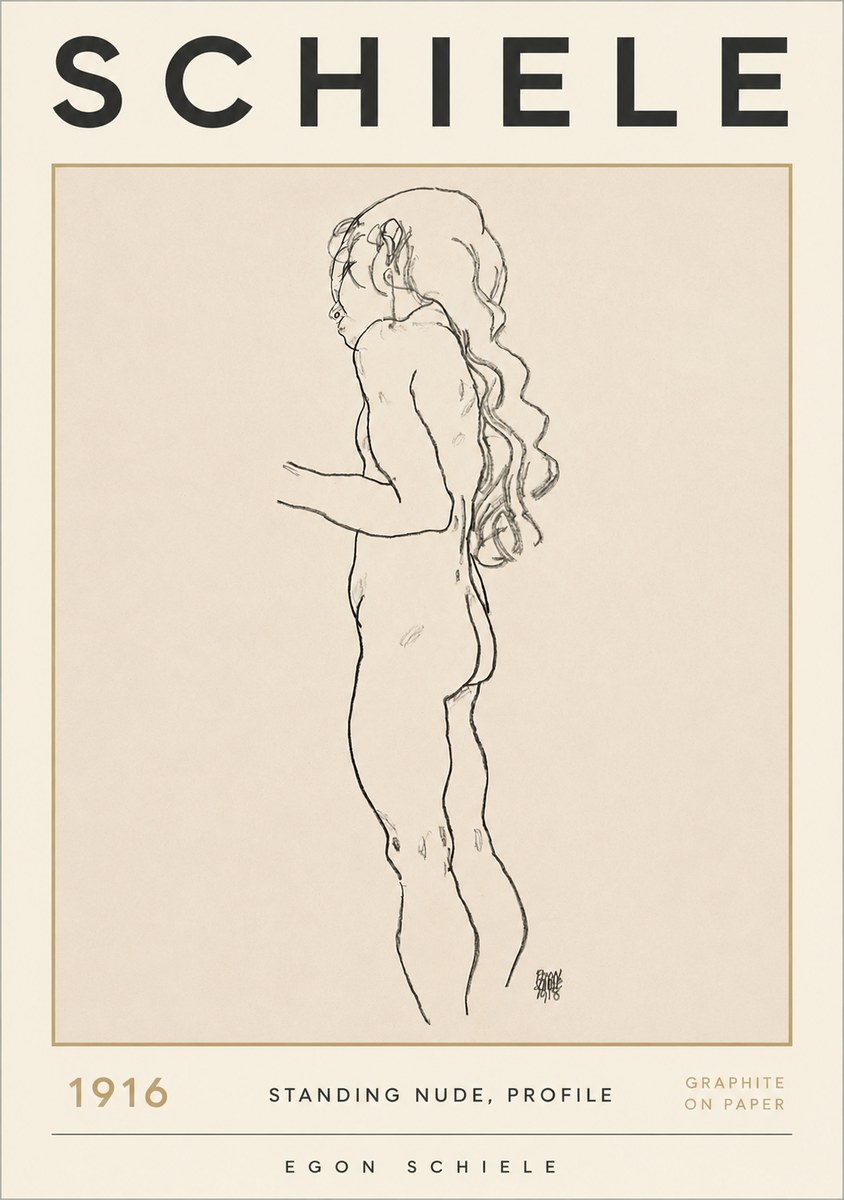 Schiele Standing Nude, Profile No2 - Poster