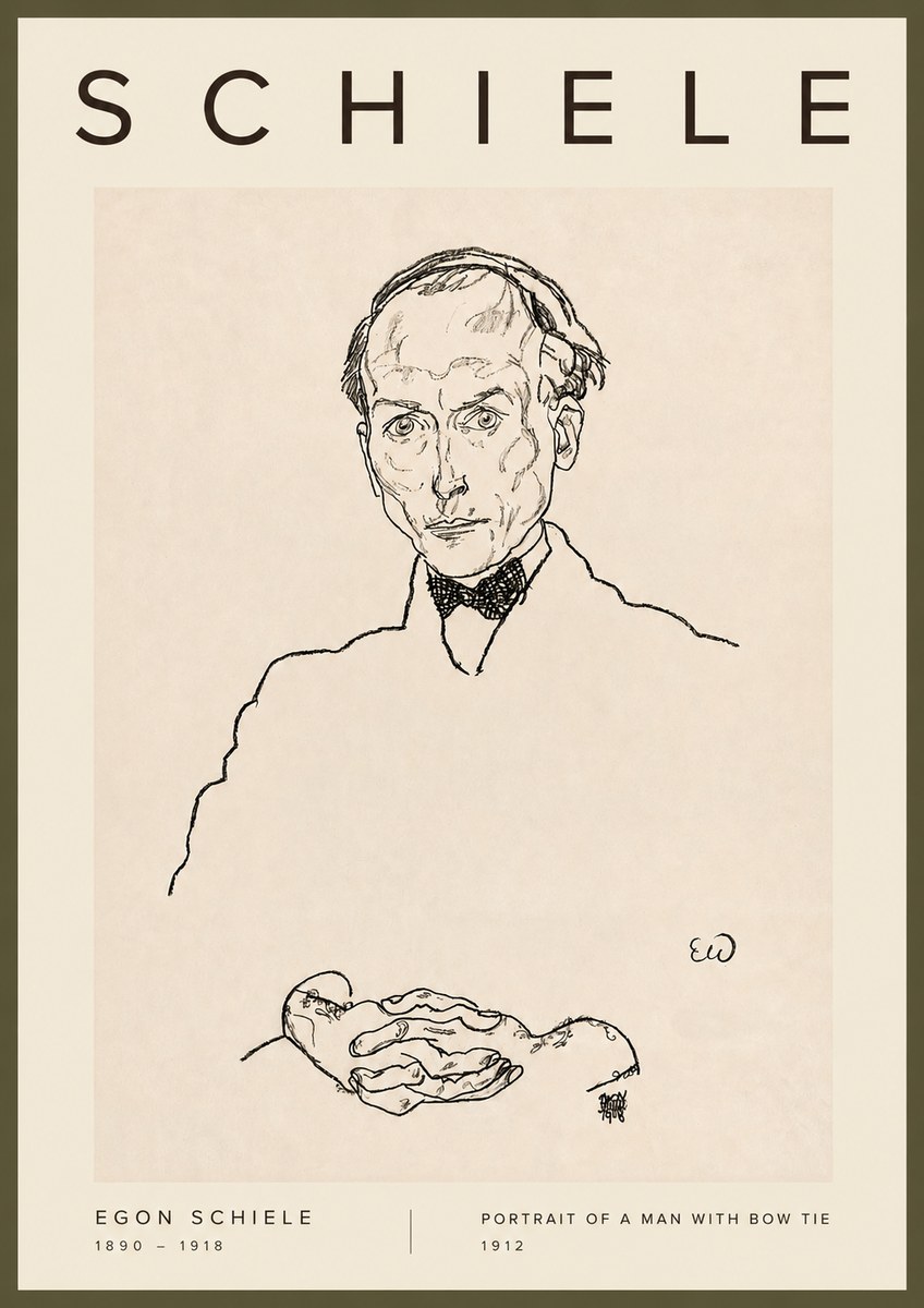 Schiele Portrait of a Man with Bow Tie, 1912 No2 - Poster