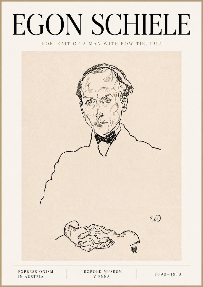 Schiele Portrait of a Man with Bow Tie, 1912 No6 - Poster