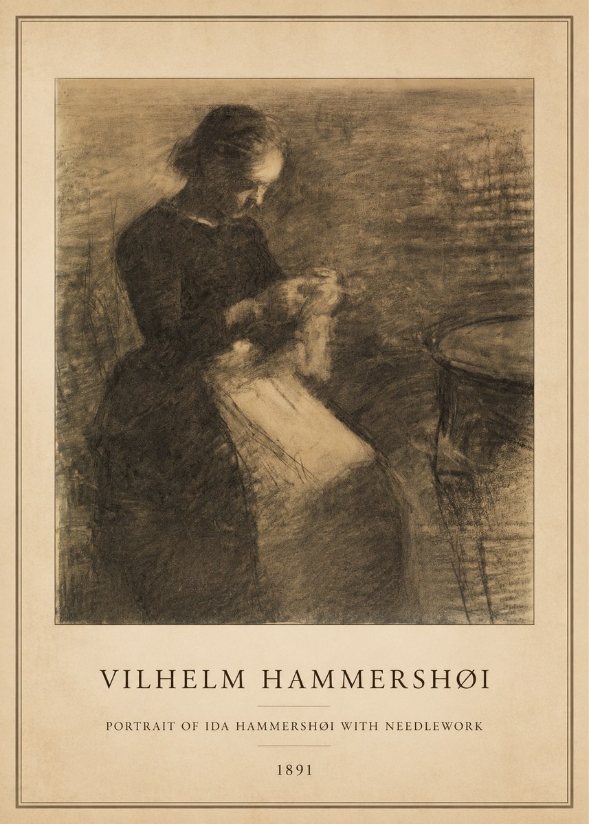 Vilhelm Hammershøi Portrait of Ida Hammershøi with Needlework No5 - Poster