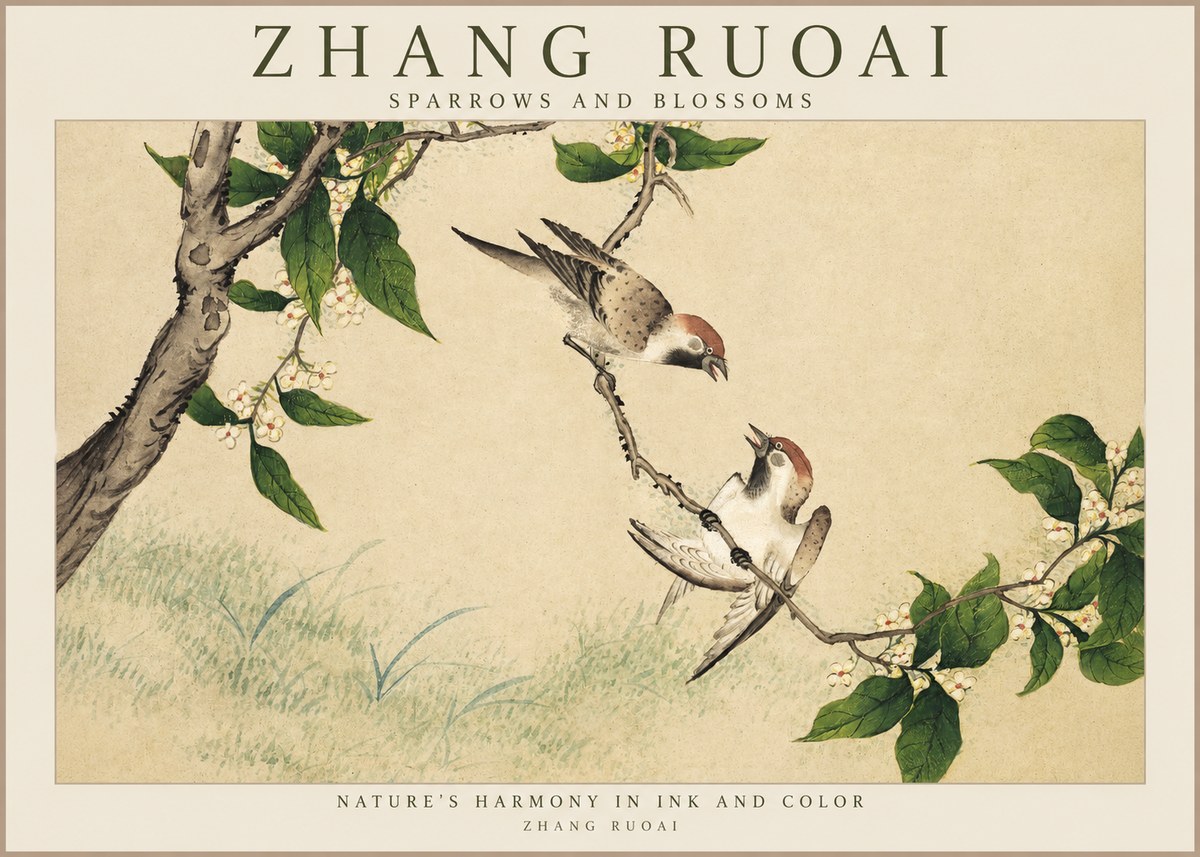 Zhang Ruoai Sparrows and Blossoms No1 - Poster