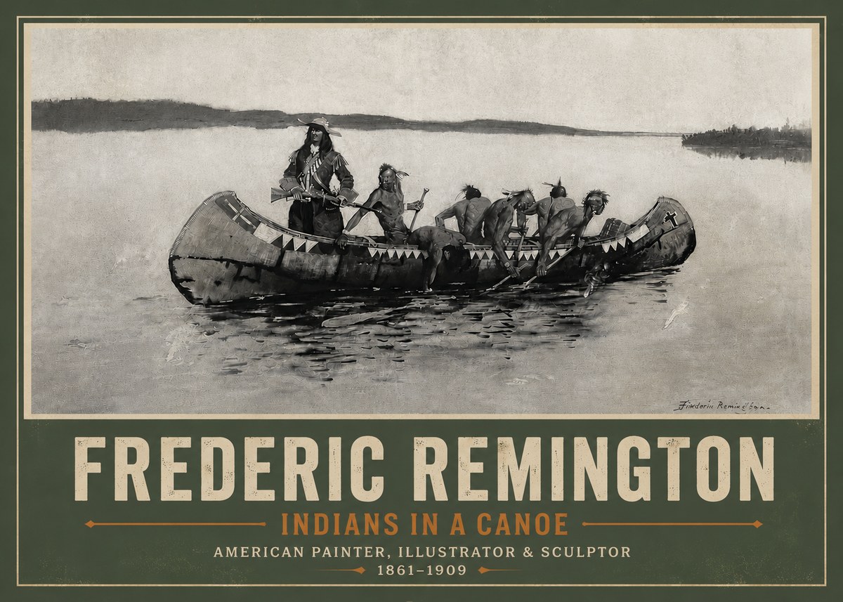 Frederic Remington Indians in a Canoe No5 - Poster