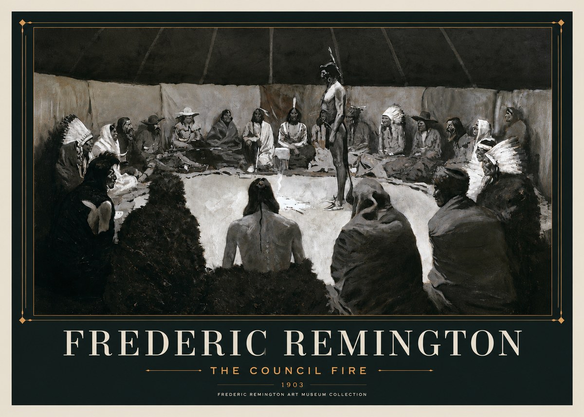 Frederic Remington The Council Fire II No3 - Poster