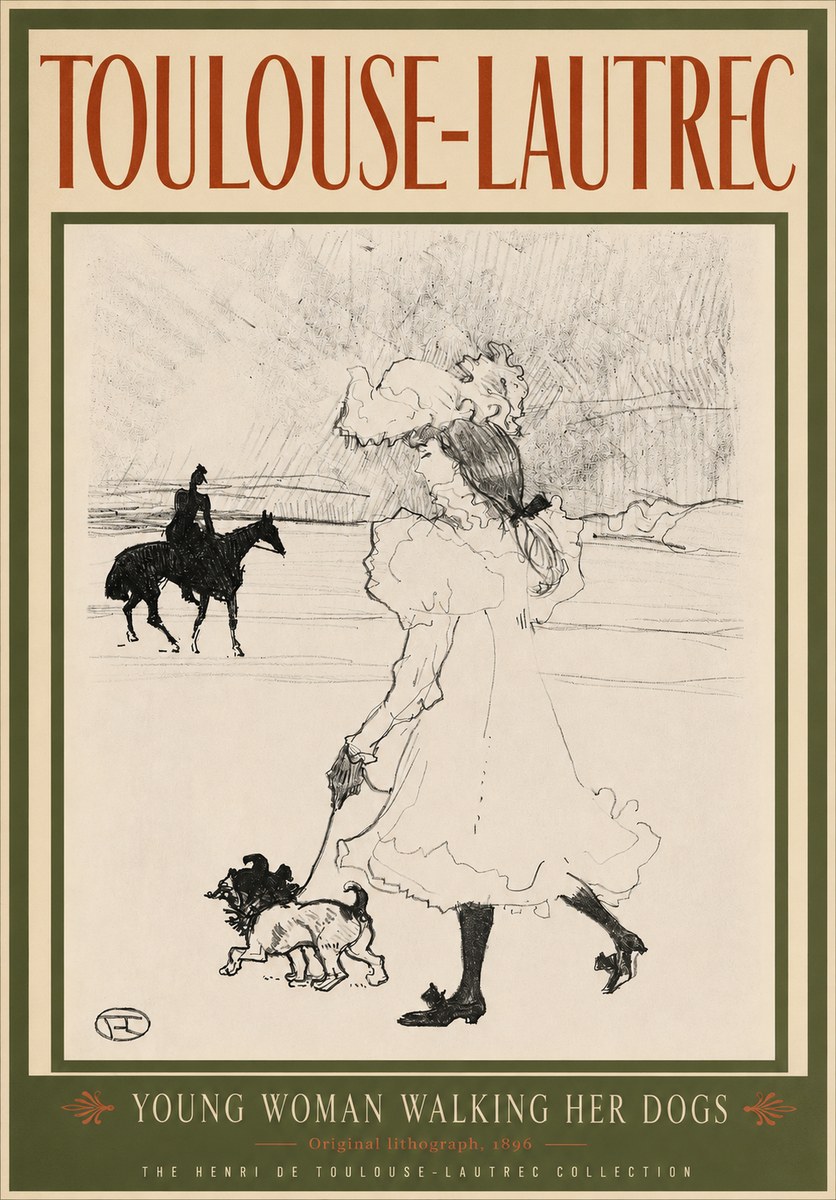 Toulouse-Lautrec Young Woman Walking Her Dogs No3 - Poster