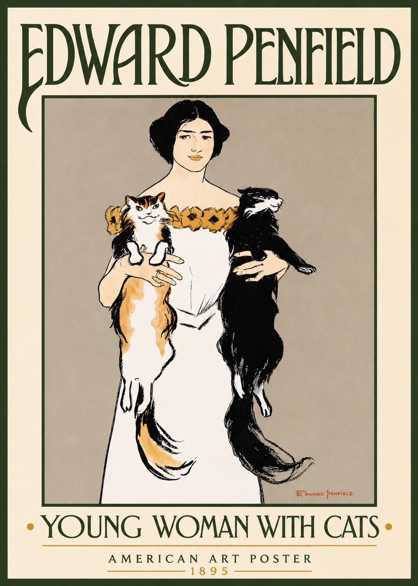 Edward Penfield Young Woman with Cats No4 - Poster