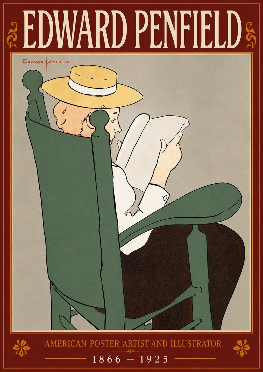 Edward Penfield Reading Woman in a Rocking Chair No6 - Poster