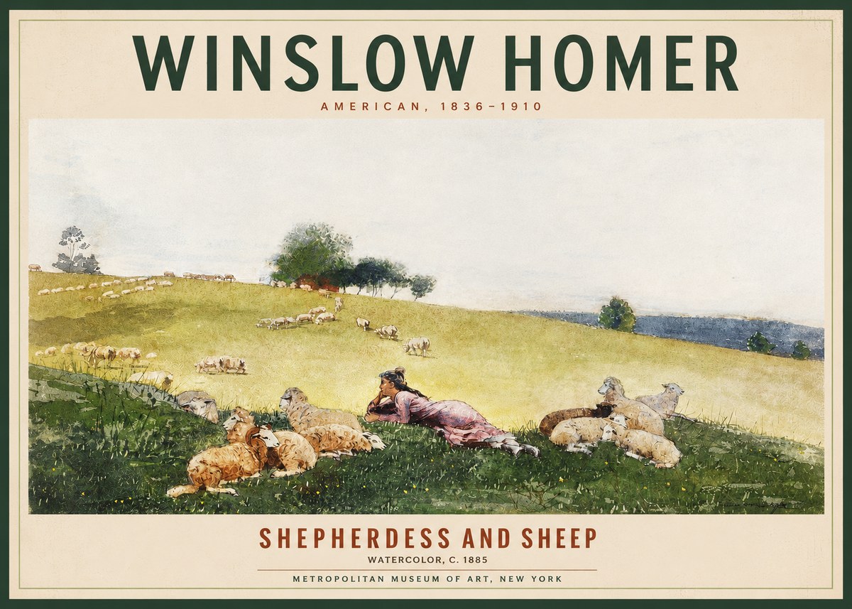 Winslow Homer Shepherdess and Sheep No2 - Poster