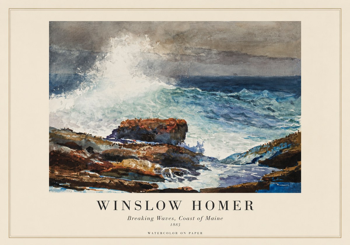 Winslow Homer Breaking Waves, Coast of Maine No1 - Poster