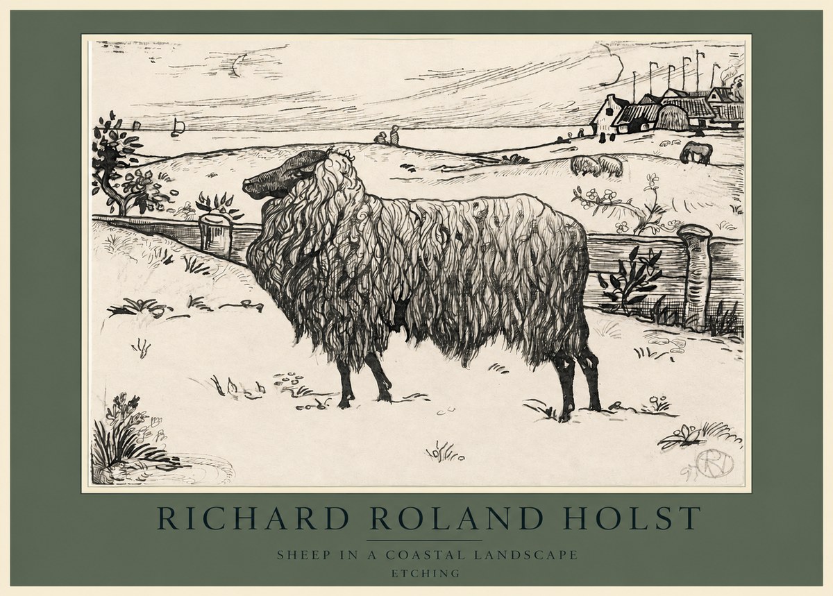 Richard Roland Holst Sheep in a Coastal Landscape No3 - Poster