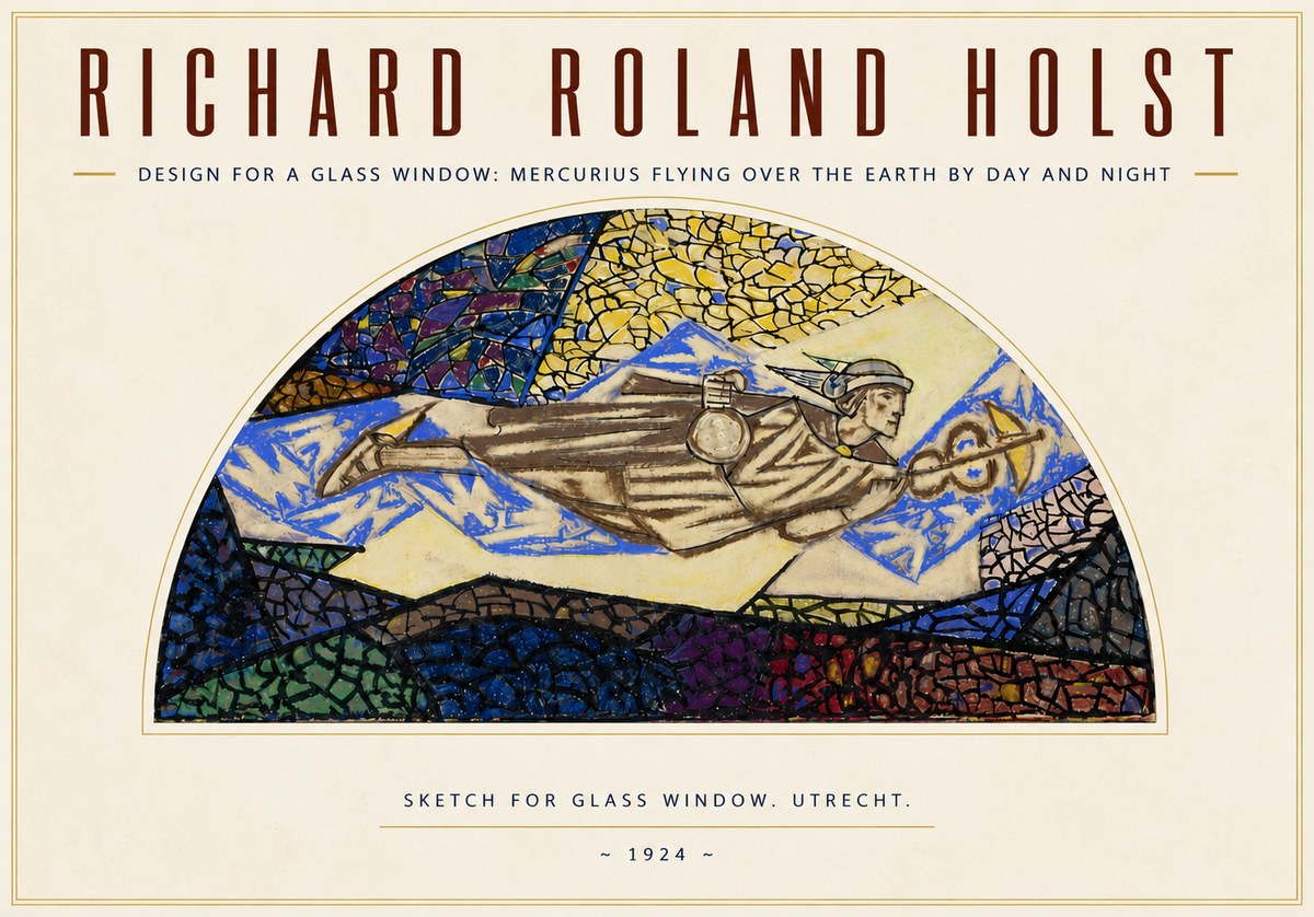 Richard Roland Holst Design for a Glass Window: Mercurius Flying over the Earth by Day and Night No3 - Poster