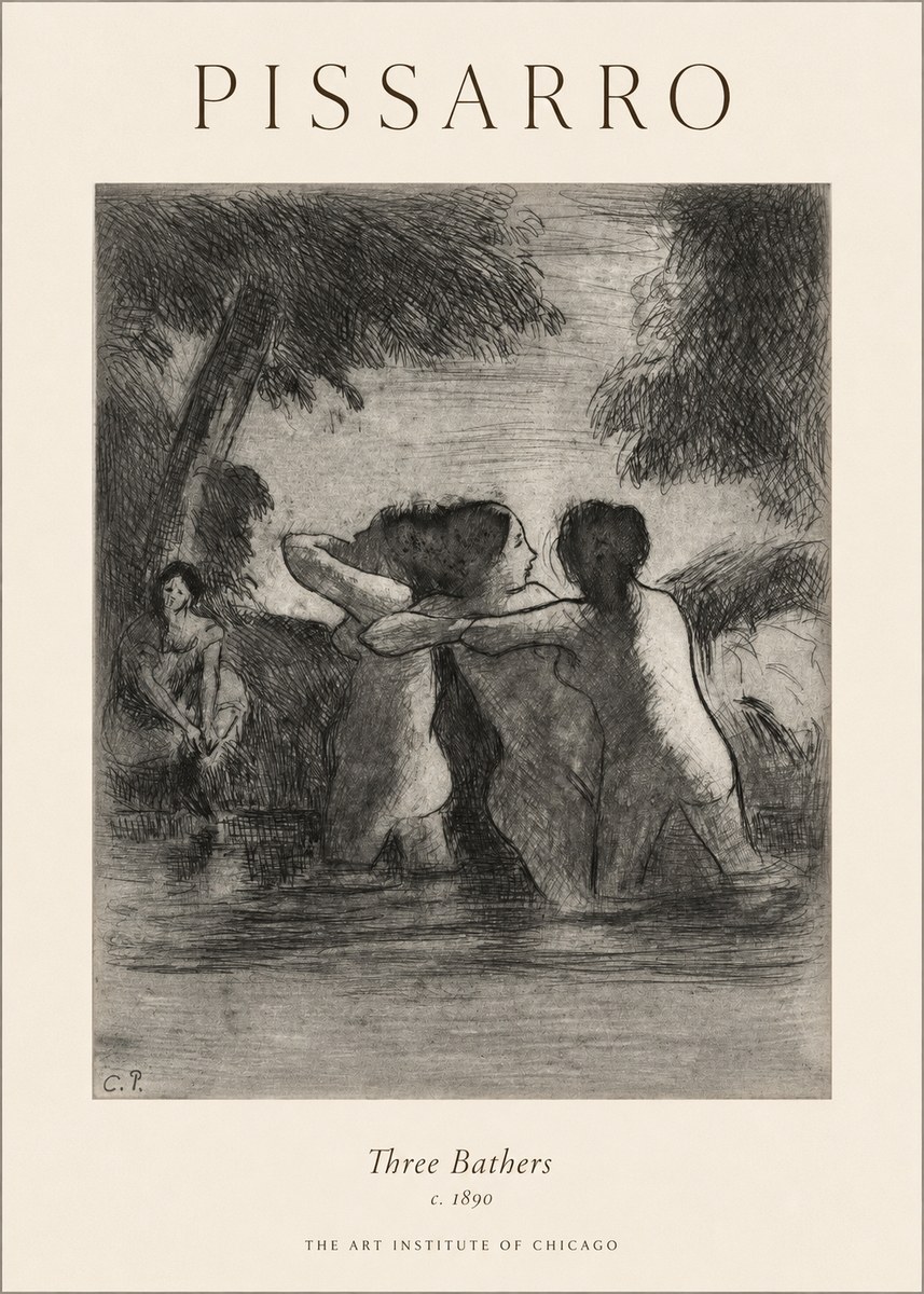 Pissarro Three Bathers No1 - Poster