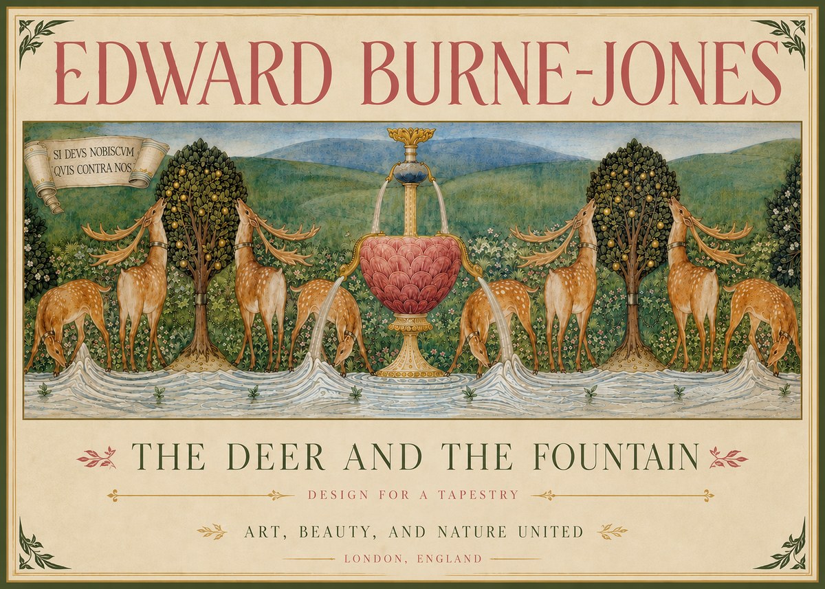 Edward Burne-Jones The Deer and the Fountain No4 - Poster