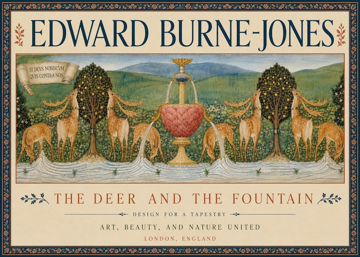 Edward Burne-Jones The Deer and the Fountain No6 - Poster