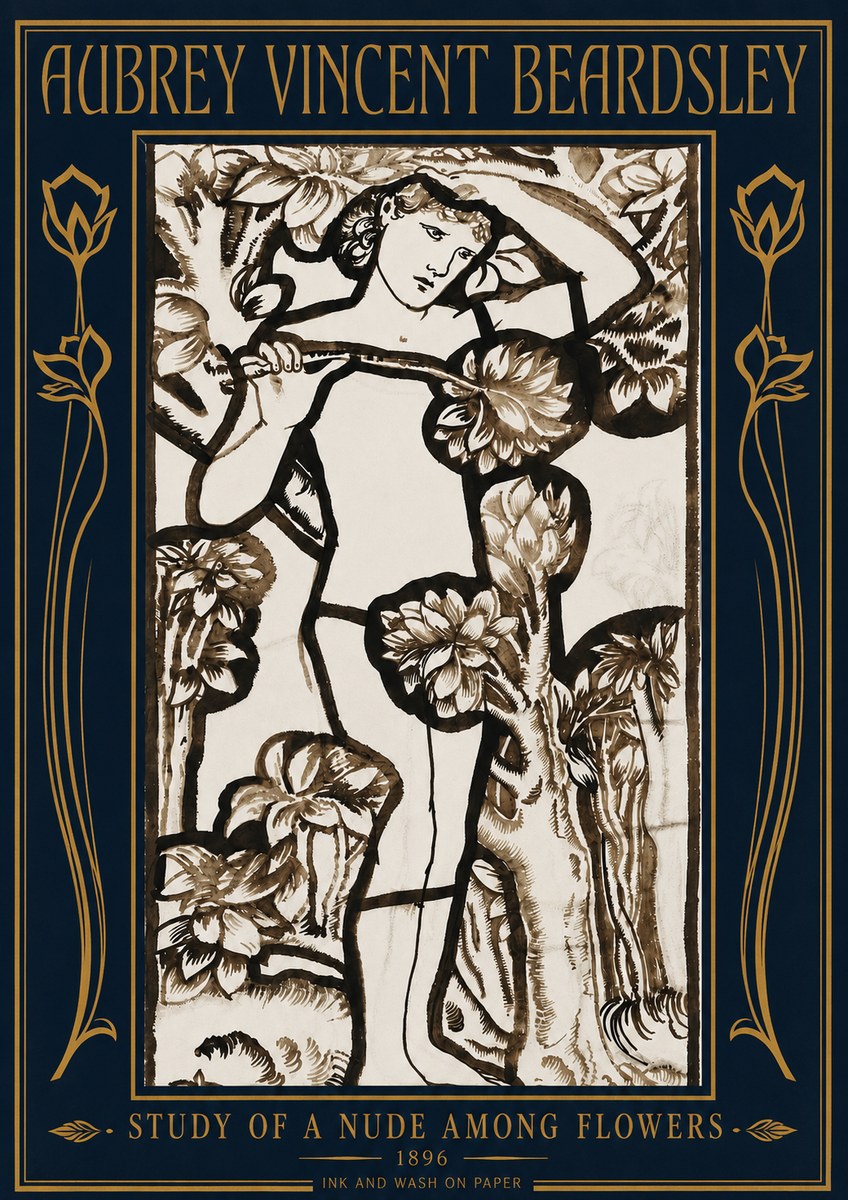 Aubrey Beardsley Study of a Nude Among Flowers No4 - Poster