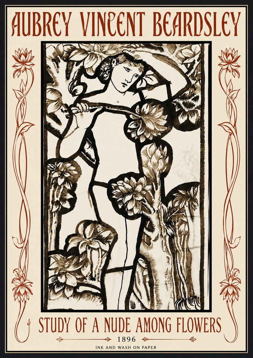 Aubrey Beardsley Study of a Nude Among Flowers No6 - Poster