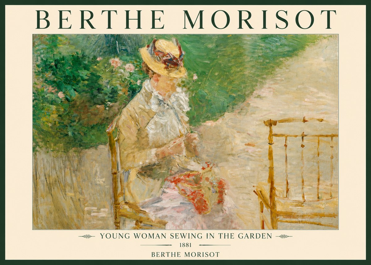 Berthe Morisot Young Woman Sewing in the Garden No2 - Poster