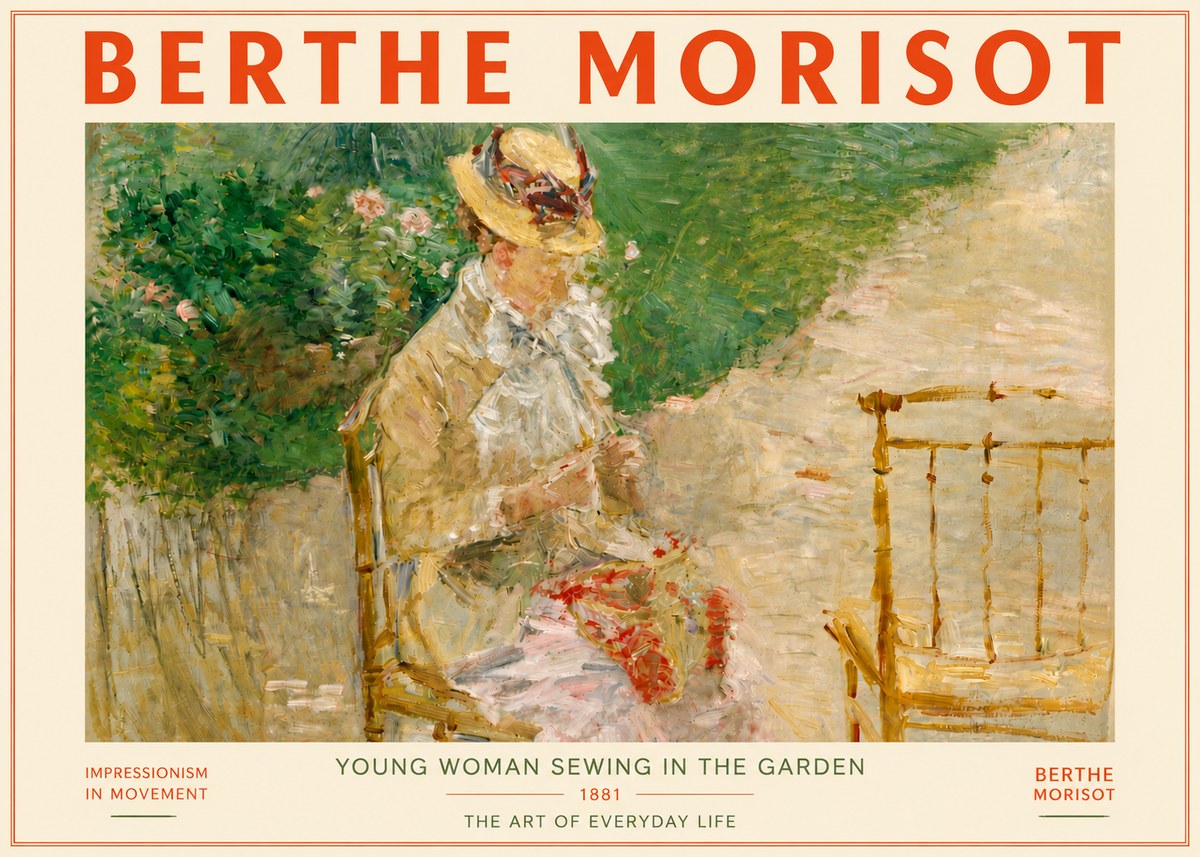 Berthe Morisot Young Woman Sewing in the Garden No4 - Poster
