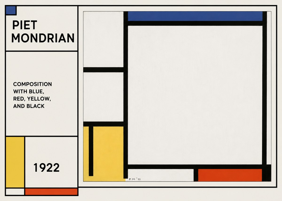 Piet Mondrian Composition with Blue, Red, Yellow, and Black No1 - Poster