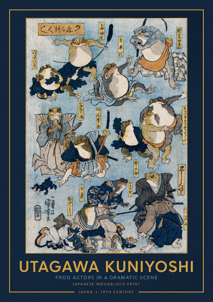 Utagawa Kuniyoshi Frog Actors in a Dramatic Scene No3 - Poster