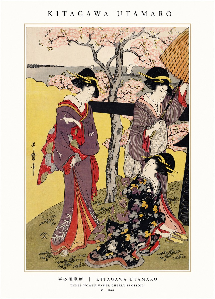 Kitagawa Utamaro Three Women Under Cherry Blossoms No1 - Poster