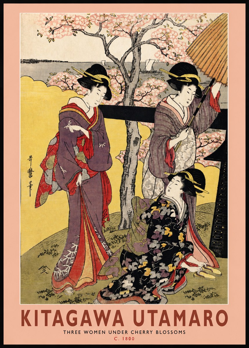 Kitagawa Utamaro Three Women Under Cherry Blossoms No2 - Poster