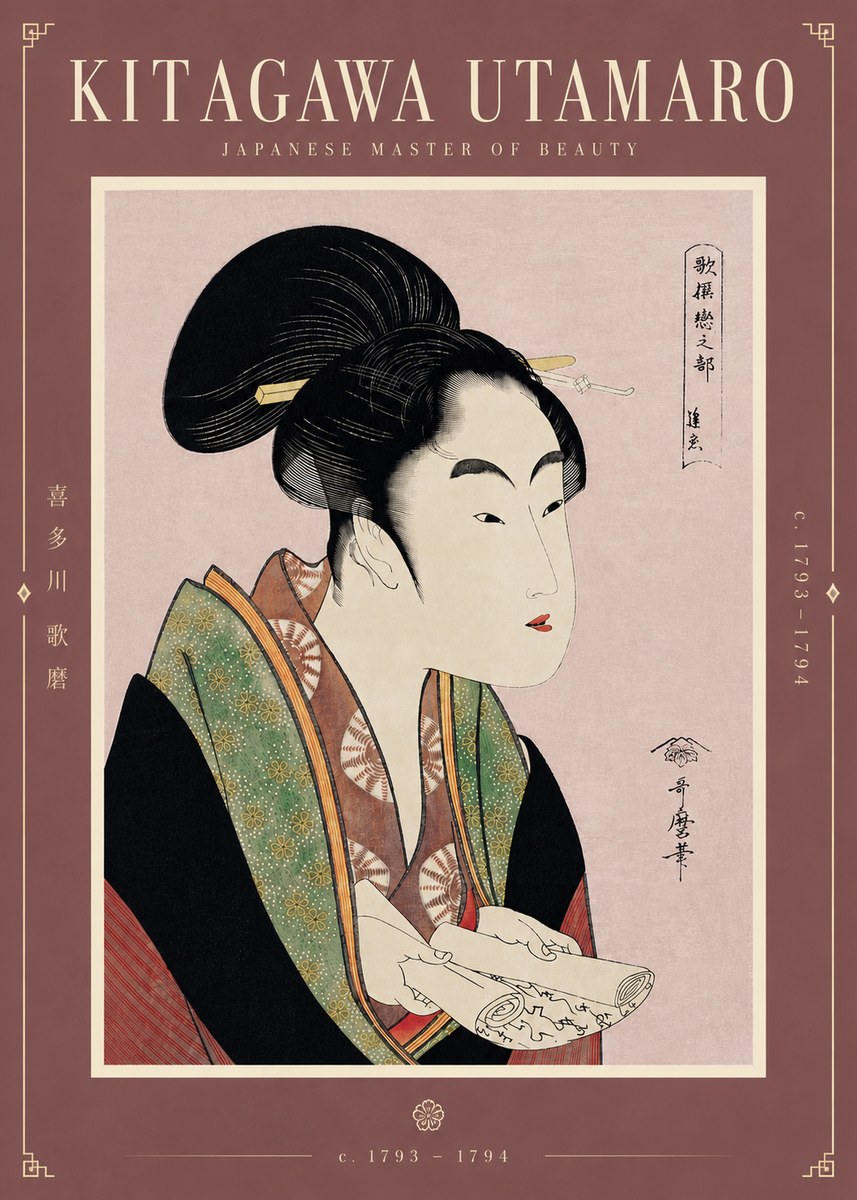 Kitagawa Utamaro Courtesan Reading a Scroll No5 - Poster