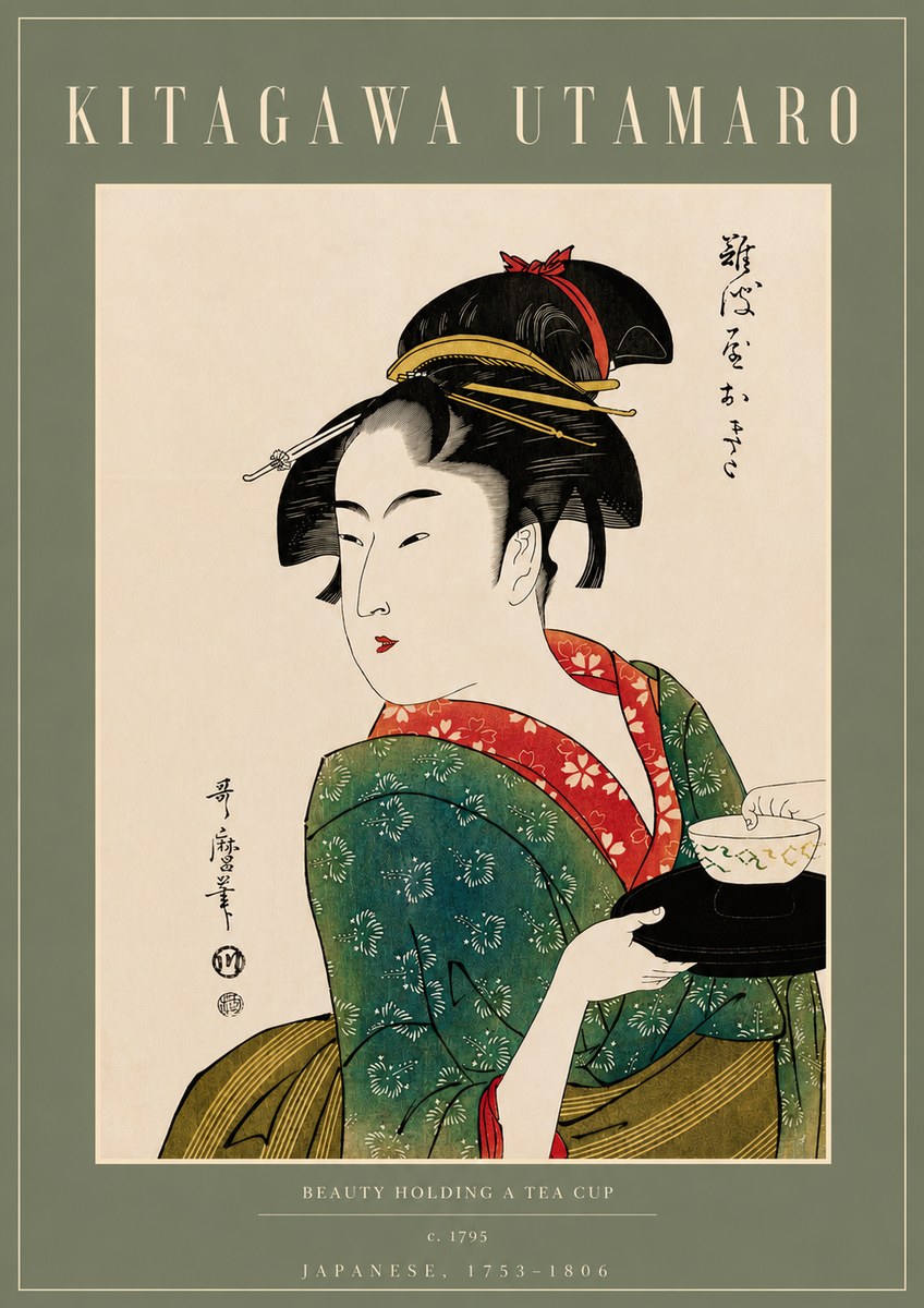 Kitagawa Utamaro Beauty Holding a Tea Cup No4 - Poster