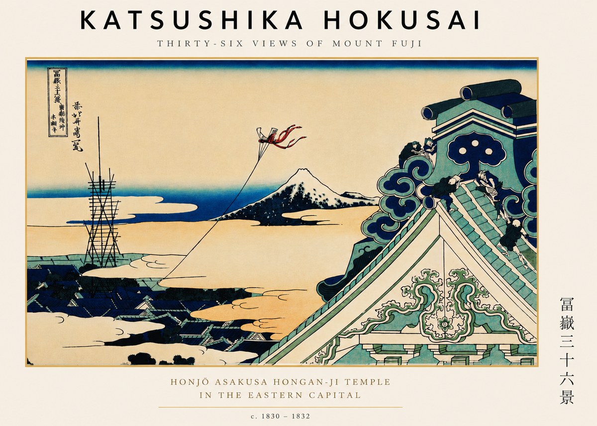 Katsushika Hokusai Honjo Asakusa Hongan-ji Temple in the Eastern Capital No6 - Poster