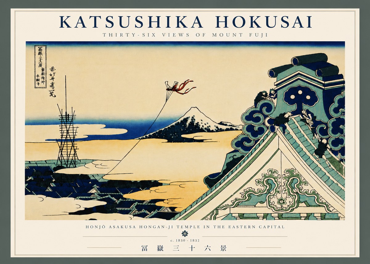 Katsushika Hokusai Honjo Asakusa Hongan-ji Temple in the Eastern Capital No7 - Poster