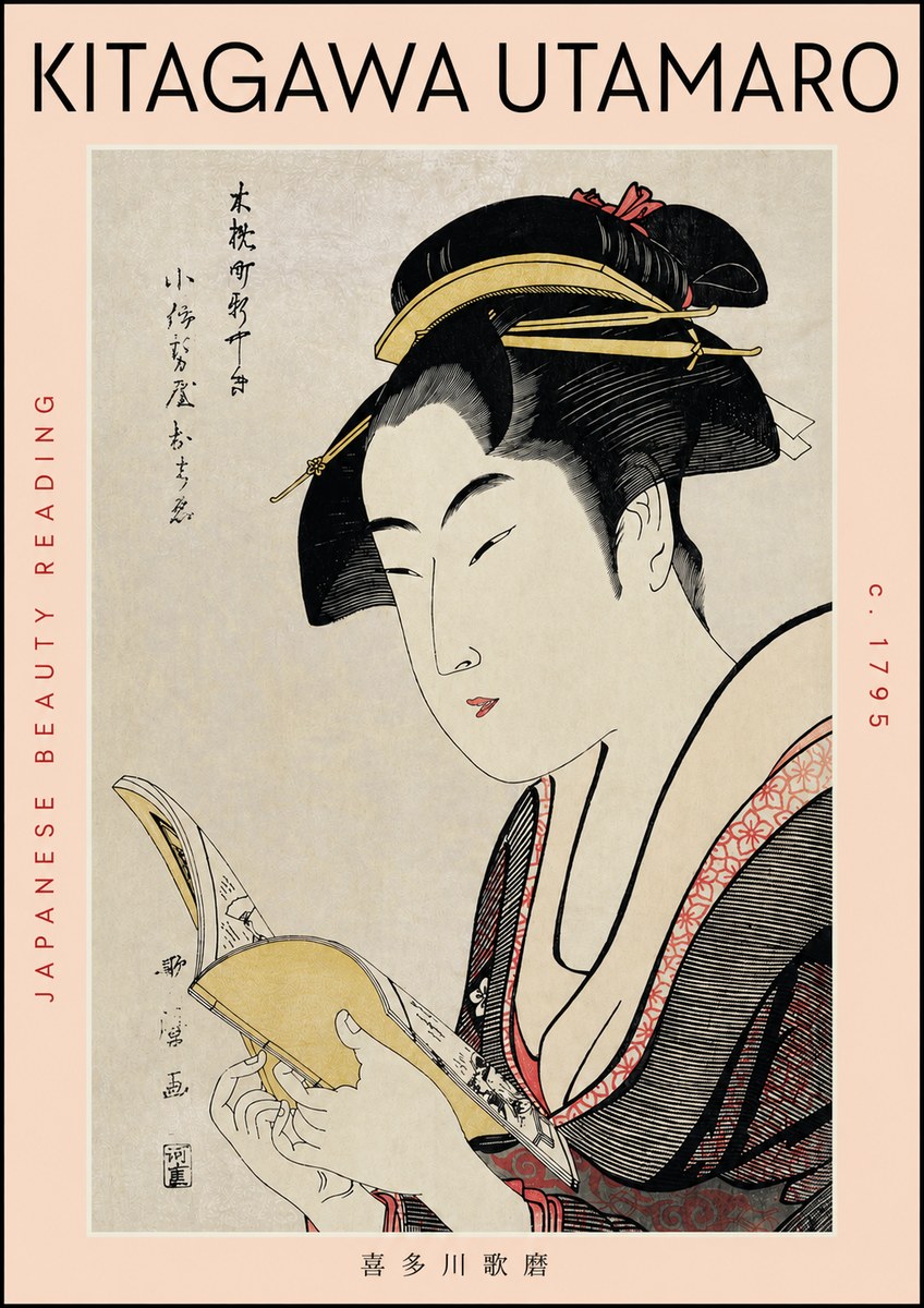 Kitagawa Utamaro Japanese Beauty Reading No3 - Poster