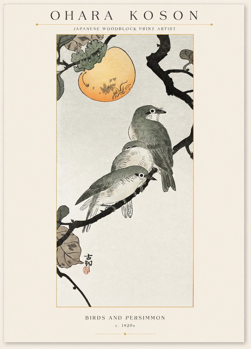 Ohara Koson Birds and Persimmon No1 - Poster