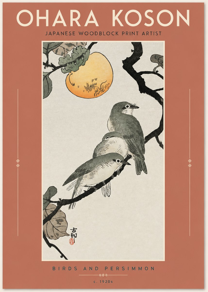 Ohara Koson Birds and Persimmon No2 - Poster