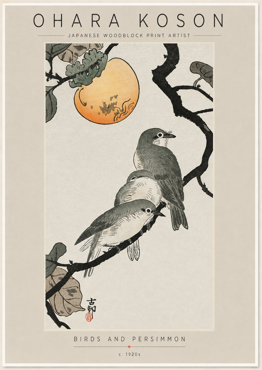Ohara Koson Birds and Persimmon No6 - Poster