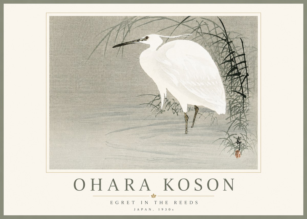 Ohara Koson Egret in the Reeds No5 - Poster