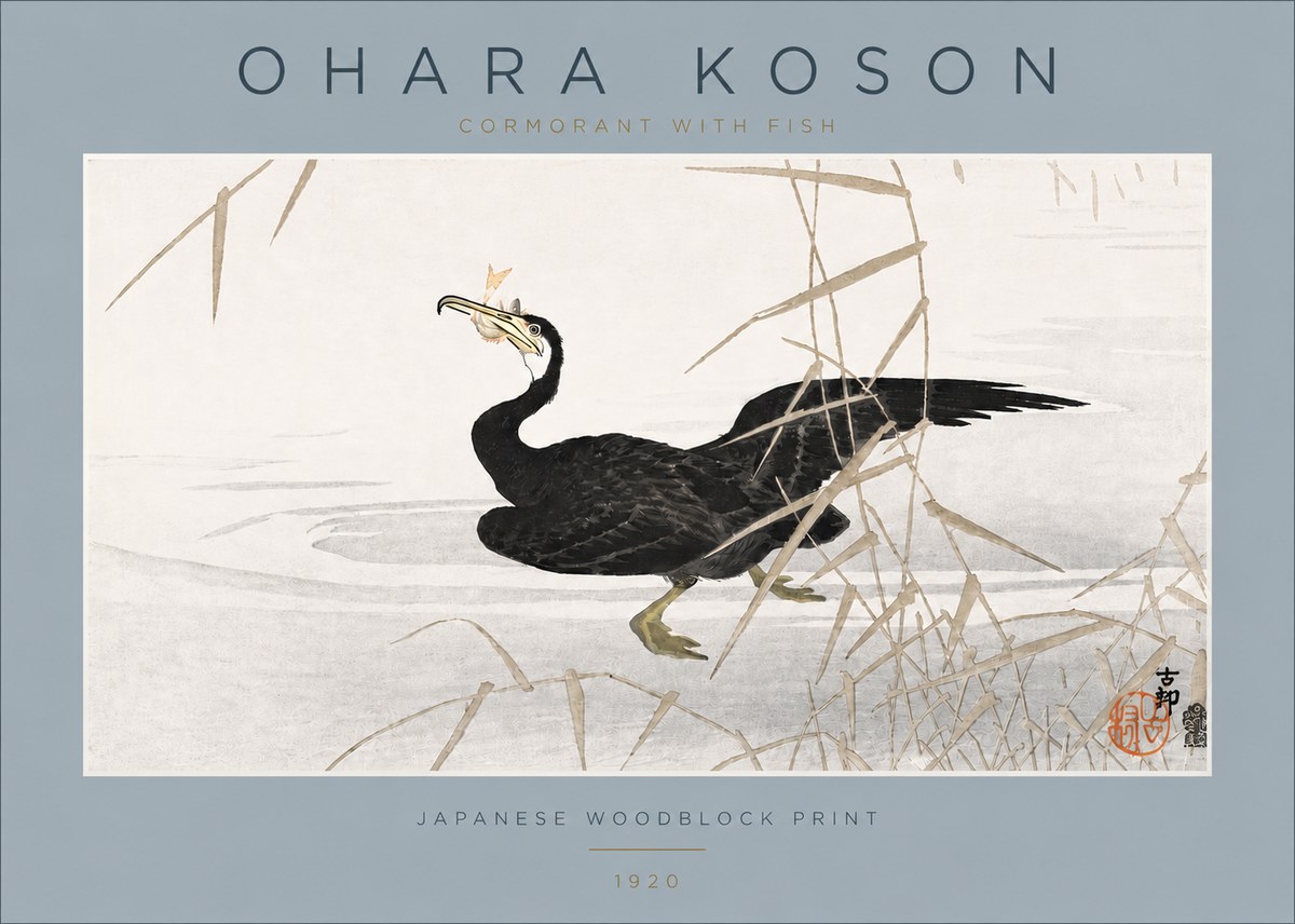 Ohara Koson Cormorant with Fish No4 - Poster