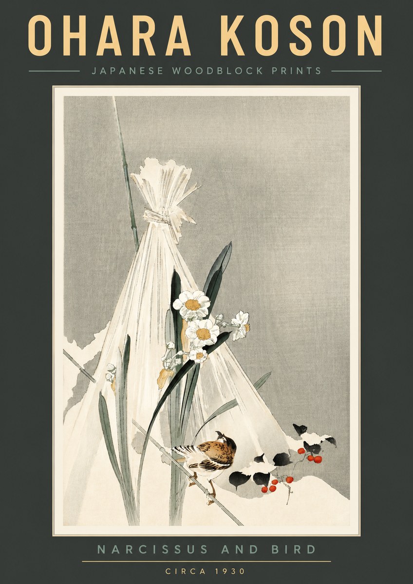 Ohara Koson Narcissus and Bird No2 - Poster
