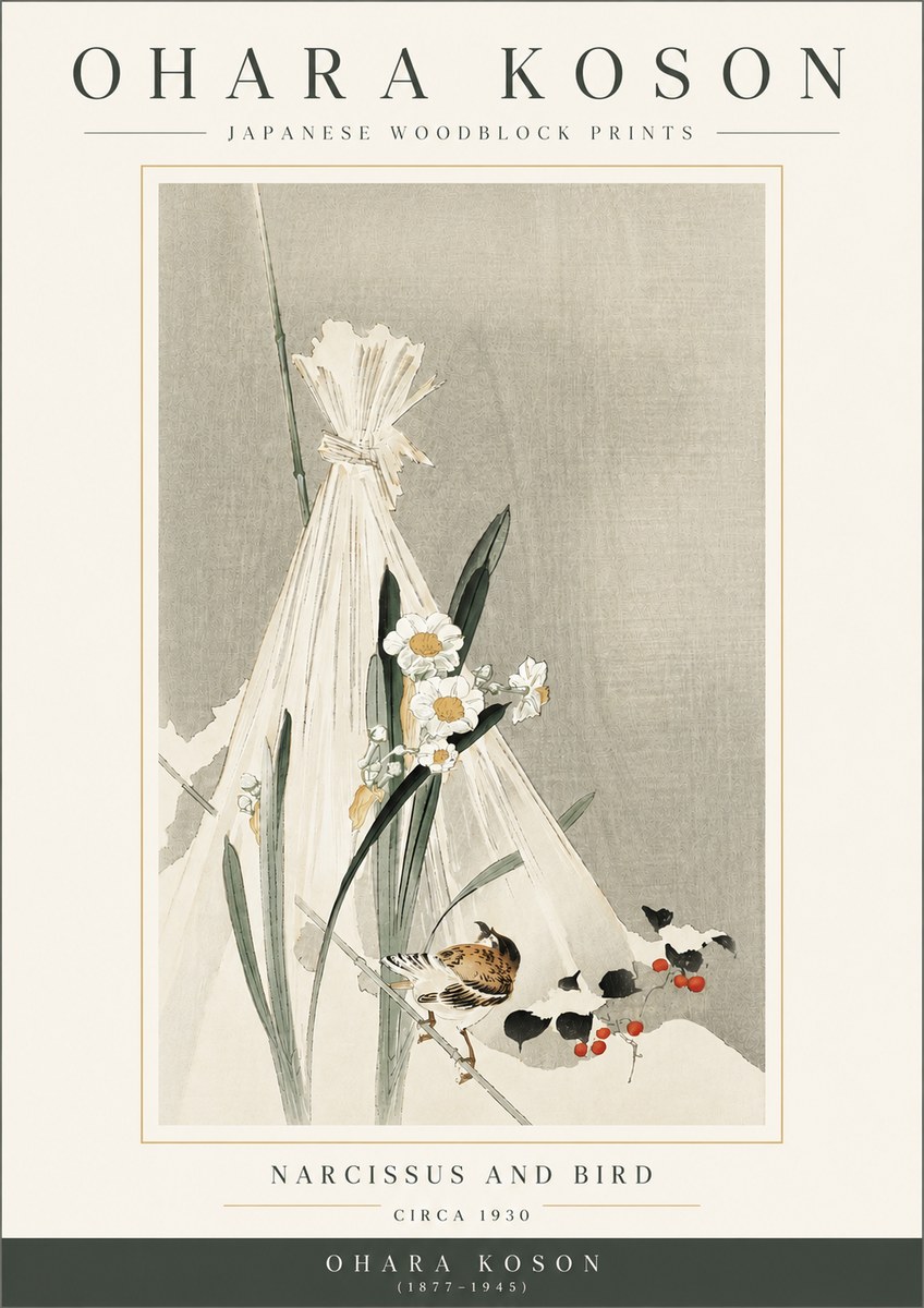 Ohara Koson Narcissus and Bird No3 - Poster