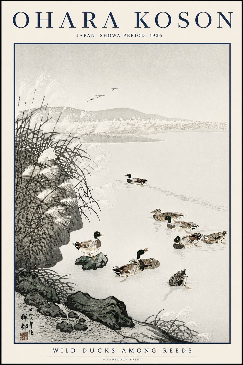 Ohara Koson Wild Ducks Among Reeds No3 - Poster