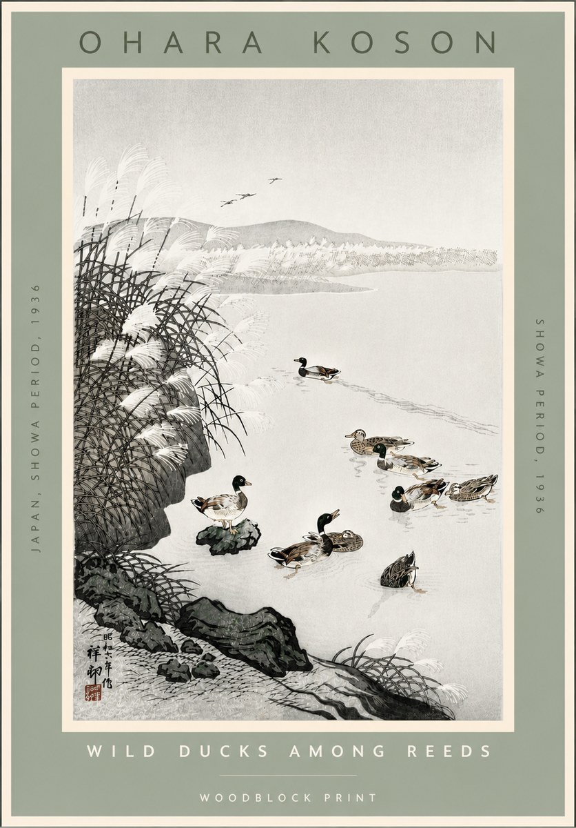 Ohara Koson Wild Ducks Among Reeds No4 - Poster