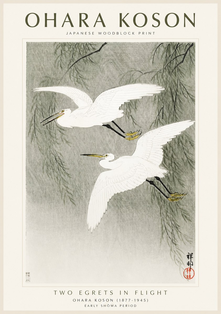 Ohara Koson Two Egrets in Flight No1 - Poster