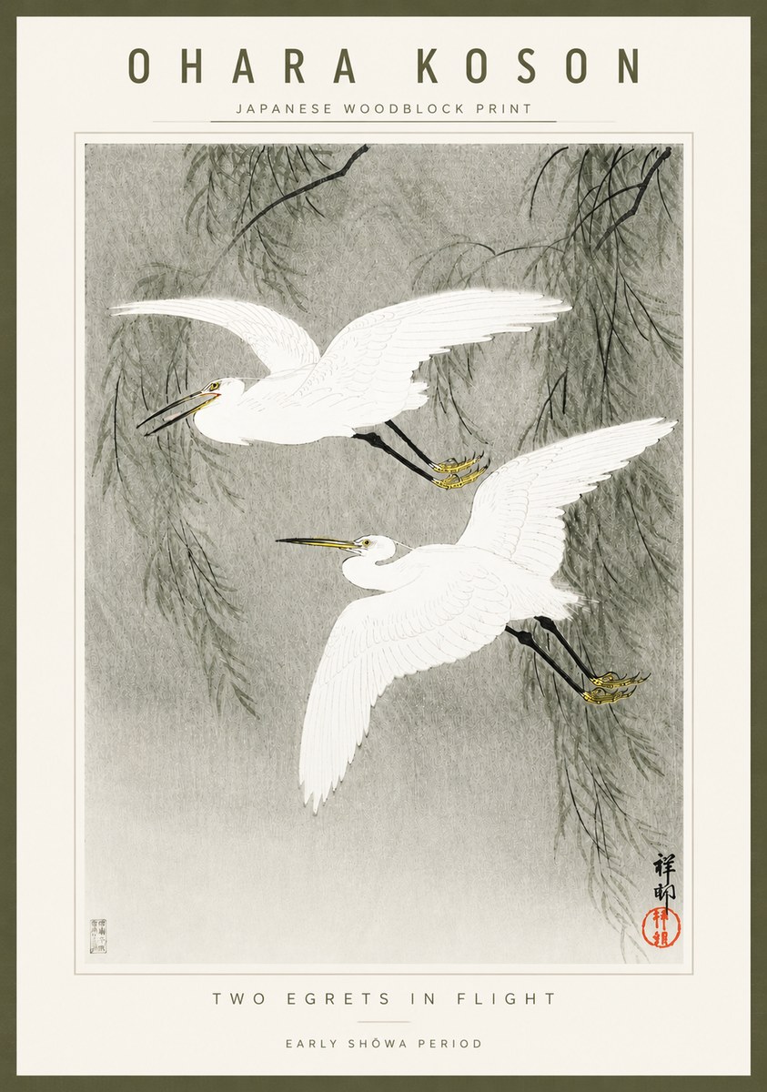 Ohara Koson Two Egrets in Flight No3 - Poster