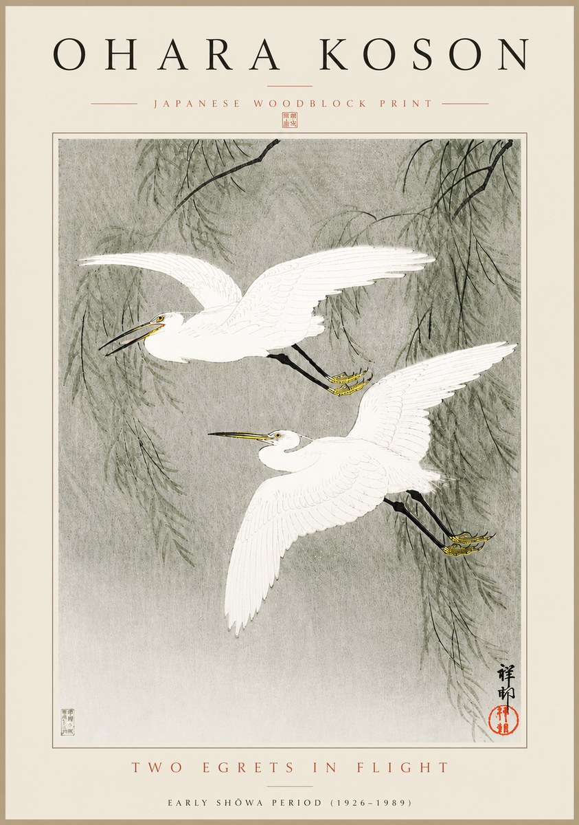 Ohara Koson Two Egrets in Flight No5 - Poster